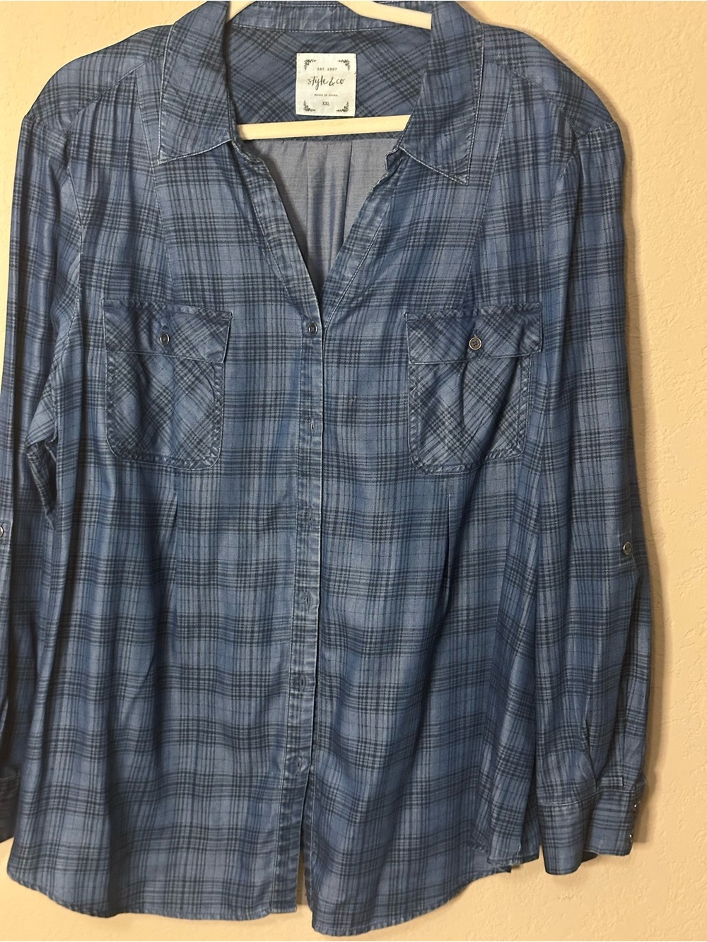 Style & Co Women’s Blue Plaid Button-Up Shirt XXL